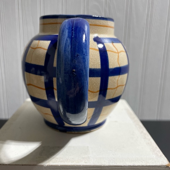 Small Vintage Japanese Porcelain Creamer
Hand Painted - Navy Blue Plaid /Orange - Picture 2 of 6